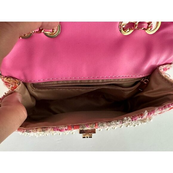 Women’s Chain‎ Pearl Pink Tweed Crossbody Bag Satchel Barbie Princess Coquette - Picture 12 of 13